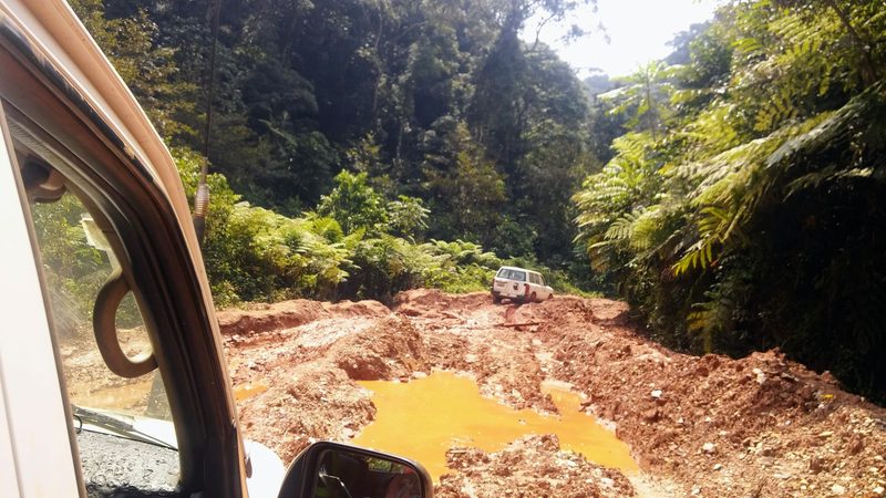 A four-by-four on a muddy forest road in eastern DR Congo
